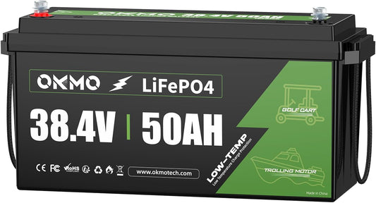 OKMO 36V 50Ah Trolling Motor LiFePO4 Lithium Battery with 100A BMS Low-Temp Protection for 36V Trolling Motor