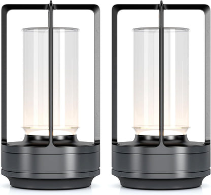 Portable Metal Table Lamp for Indoor/Outdoor ,Rechargeable Cordless LED Lamp, 3-Colour Infinitely Dimming Battery Powered Small Desk Lamp, Restaurant/Bedroom/Bar/Coffee/Camping Light (Grey Set of 2)
