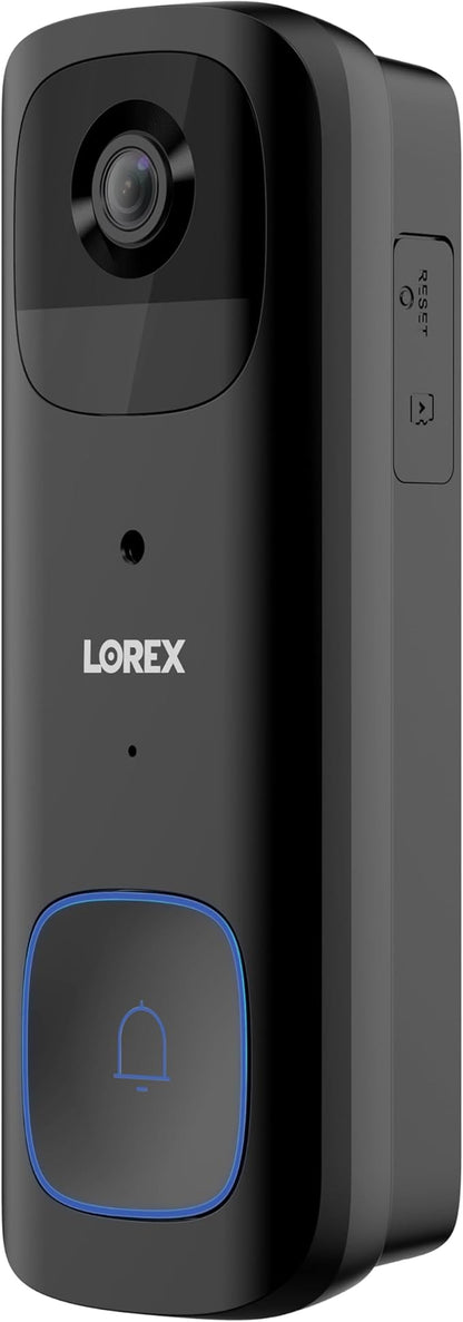 Lorex 2K Wireless WiFi Smart Video Doorbell Camera w/No Subscription Fee - Smart Security Lighting, Night Vision, Battery-Powered, Motion Detection (Black)