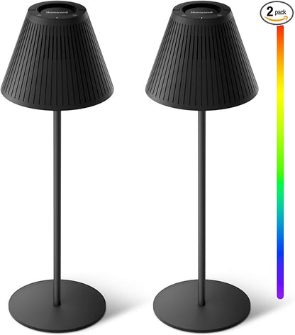 Honeywell M1 Cordless Small Table Lamp Rechargeable, 5200mAh Battery Operated LED Table Lamp, 4 Color 9RGB Stepless Dimmable Touch Control Night Light for Bedroom Restaurant Bedside (2, Black)