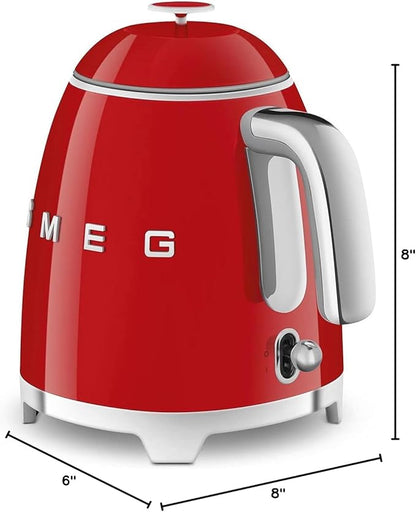 SMEG Mini 50's Retro Style 3 Cup Electric Kettle with Double Wall Anti Slip Base and Water Level Indicator (Red)