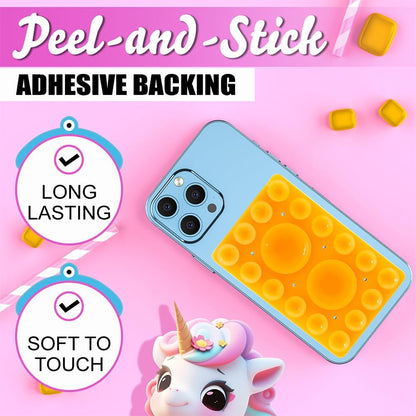 Silicone Suction Phone Holder, Adhesive Phone Accessory for iPhone & Android, Hands-Free Mirror Shower Holder, TikTok Videos & Selfies (Orange, Single Sided)