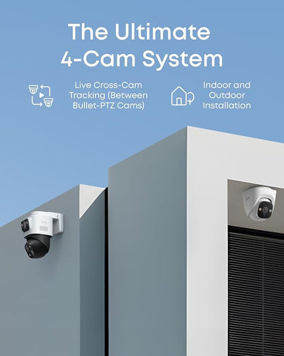 eufy PoE NVR Security Camera System S4, Power Over Ethernet, Wired, 24/7 Recording,Up to 16CH, 2TB HDD, 2 Bullet-PTZ Cams, 2 Turret Cams, 360° PTZ, AI Auto Framing & Tracking, Smart Video Search
