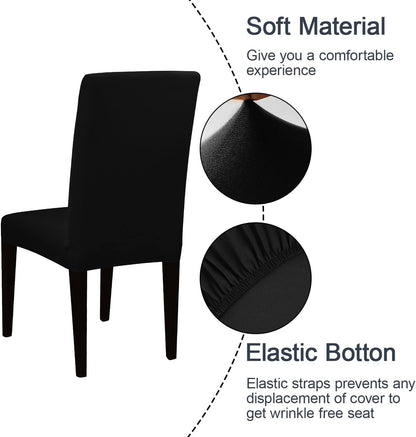 JQinHome Dining Room Chair Covers Set of 8, High Stretch Chair Slipcover Removable Washable Chair Seat Protector Cover for Home Party Hotel Wedding Ceremony (Black)