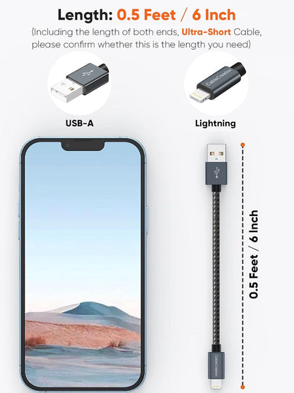 CableCreation Short iPhone Charger Cable 0.5FT/0.15m, USB A to Lightning Cable, Lightning to USB Data Sync Cord [MFi Certified] for iPhone 14/14 Pro, AirPods Pro, iPhone 13/13 Pro/12, iPad Pro, Grey