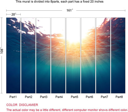 Sunshine into The Sea Wall Mural Large Seascape Wallpaper for Bedroom Livingroom (Not Peel n' Stick)