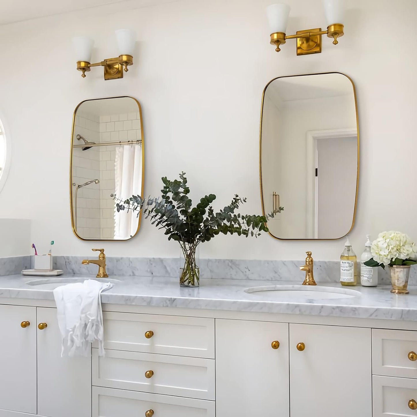 ANDY STAR Gold Oval Mirrors for Bathroom, Large 24x36’’ Brushed Gold Metal Framed Oblong Wall Mirror, Modern Brass Vanity Mirror in Stainless Steel Frame Wall Mount Horizontal or Vertical