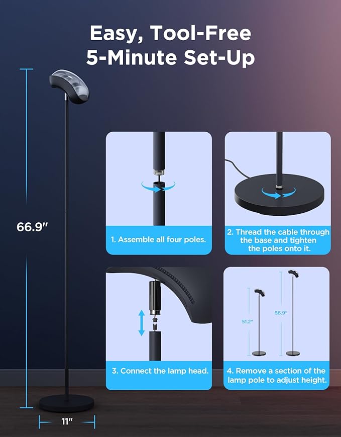 Govee RGBIC Smart Table Lamp 2 Bundle Torchiere Floor Lamp with Matter