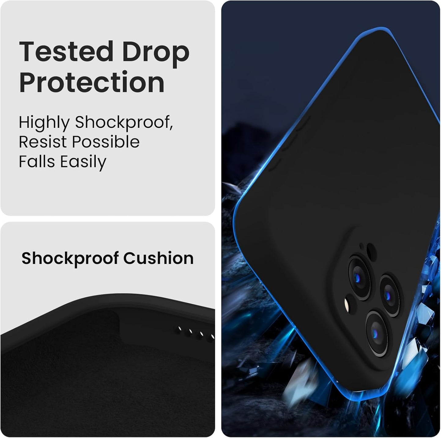 FireNova Designed for iPhone 15 Pro Max Case, Silicone Upgraded [Camera Protection] Phone Case with [2 Screen Protectors], Soft Anti-Scratch Microfiber Lining Inside, 6.7 inch, Black