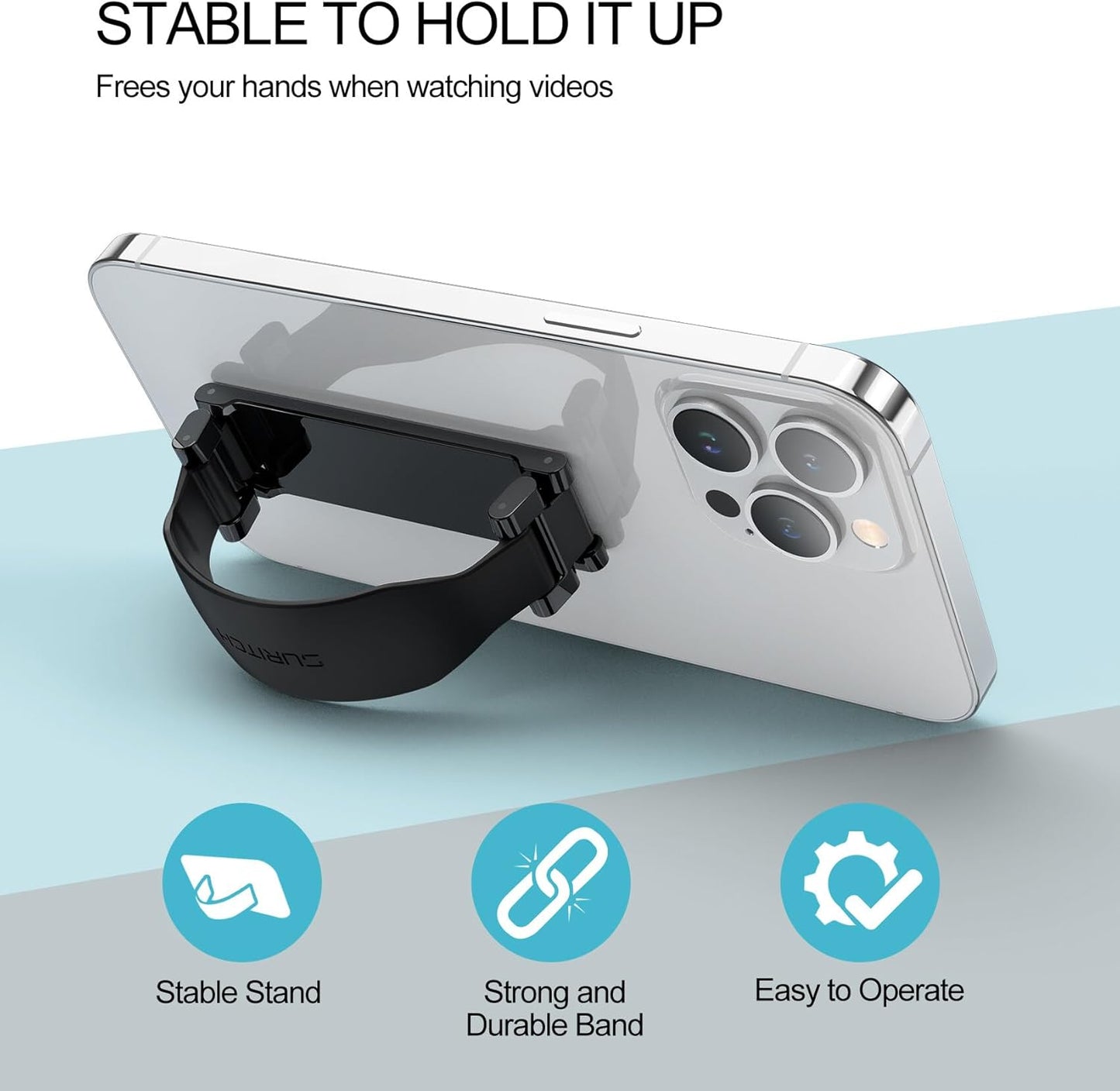 SURITCH Phone Grip Strap Finger Loop Holder for Back of Phone, 2-in-1 Soft Silicone Gripper Kickstand for iPhone Samsung and Most Cell Phone Cases, 3.94" Black