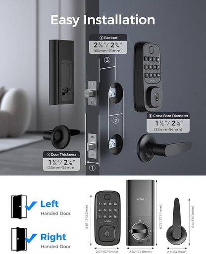Keyless Entry Door Lock, WiFi Smart Keypad Deadbolt with Handle Set, Supports Fingerprint, Amazon Alexa, Google Assistant, App Control, Auto-Lock, One-Time Code, Anti-Peeking Password