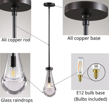 Raindrop Pendant Lights, Modern Black Pendant Lights for Kitchen Island, Dining Room Light Fixture Raindrop Chandelier, Chandelier for Living Room Hallway, Including The Bulb