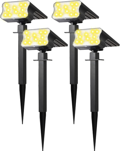 HGGH Solar Lights Outdoor Waterproof IP67, 60 LED 3 Lighting Modes Solar Spot Lights Outdoor for Yard Garden Pathway Landscape, Auto On/Off, Function 2 in 1(Warm White, 4 Pack)