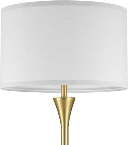 GLOBE Electric 61000150 60" Floor Lamp, Antique Brass Finish, Beige Fabric Shade, Mid-Century Modern Standing Lamp, E26 Base, Sustainable Design for Living Rooms and Bedrooms