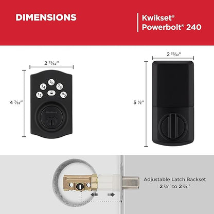 Kwikset Powerbolt 240 5-Button Keypad Matte Black Traditional Electronic Deadbolt Door Lock, Featuring Convenient Keyless Entry, Customizable User Codes and Auto-Locking