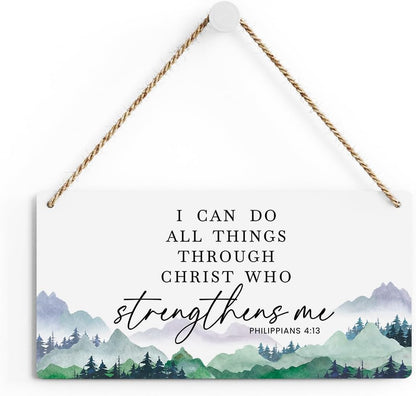 SENJIAN Christian Decor Bible Verse Wall Decor, I Can Do All Things Through Christ, Modern Farmhouse Sign Scripture Printed Wood Sign Wall Art Religious Decoration for Home Office Bathroom Bedroom