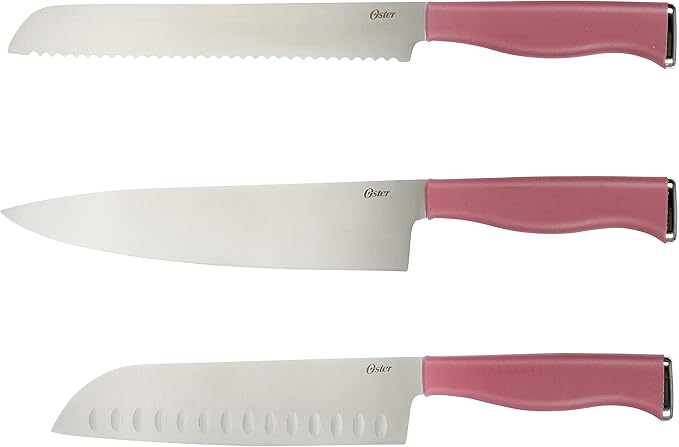 Oster Langmore 15 Piece Stainless Steel Cutlery Knife Block Set W/Black Box – Purple
