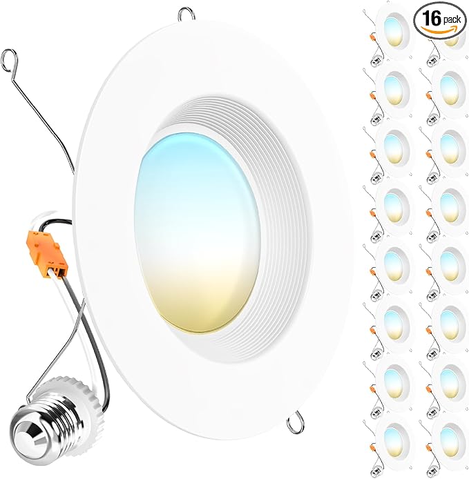Sunco 16 Pack 6 Inch LED Recessed Light, Retrofit Downlight Can Lights for Ceiling, Baffle Trim, 1050 LM, 13W (75W Equivalent), Selectable CCT 2700K/3000K/3500K/4000K/5000K, Dimmable, Damp Rated UL.