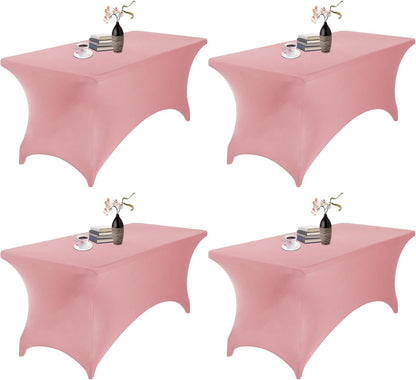 4Pack Spandex Waterproof Table Covers 6ft，Spandex 6ft Waterproof Table Cover for Party,Wedding, Banquet, and Events(Dusty Pink)