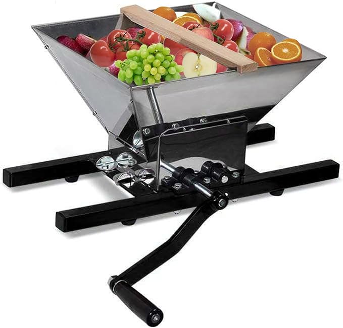 SQUEEZE master Fruit Apple Wine Classic Crusher -7 Litre/1.8Gallon Manual Grinder- Large Stainless Steel Hoopper-Nylon Teeth-Black