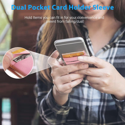 2 Pack Stick On Wallet Sleeve Cell Phone Dual Pocket Card Holder Double Pocket Pouch for iPhone Android Smartphone (2Pack PINK)