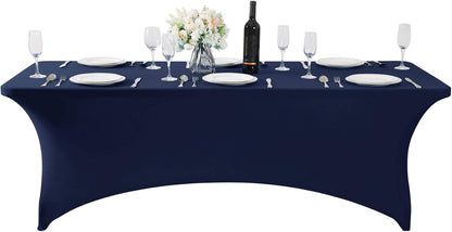 SuperO 2Pack Waterproof Spandex Table Cover for 8FT Table Universal Fitted Stretch Tablecloth for Party, Banquet, Wedding and Events-Navy