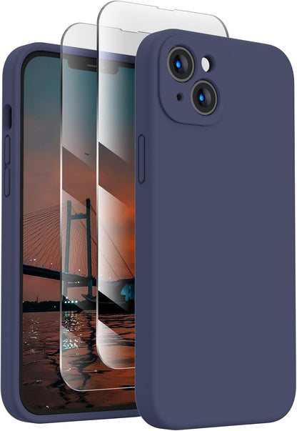 FireNova Designed for iPhone 14 Case, Silicone Upgraded [Camera Protection] Phone Case with [2 Screen Protectors], Soft Anti-Scratch Microfiber Lining Inside, 6.1 inch, Navy Blue