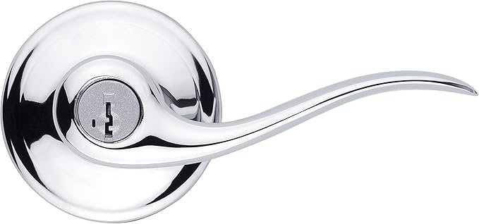 Kwikset Tustin Entry Door Handle with Lock and Key, Secure Keyed Reversible Lever Exterior, Doorlock, For Front Entrance and Bedrooms, Polished Chrome, Pick Resistant Smartkey Rekey Security