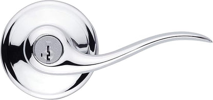 Kwikset Tustin Entry Door Handle with Lock and Key, Secure Keyed Reversible Lever Exterior, Doorlock, For Front Entrance and Bedrooms, Polished Chrome, Pick Resistant Smartkey Rekey Security