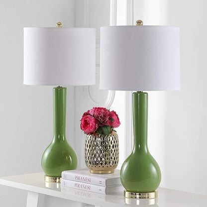 SAFAVIEH Lighting Collection Mae Long Neck Modern Contemporary Green Ceramic 31-inch Bedroom Living Room Home Office Desk Nightstand Table Lamp Set of 2 (LED Bulbs Included)