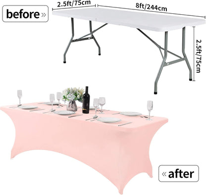 2Pack Spandex Table Cover for 8FT or 4ft or 6ft Table Universal Fitted Stretch Tablecloth for Party, Banquet, Wedding and Events-Blush Pink