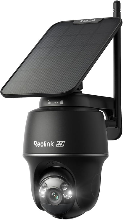 REOLINK 4K Solar Security Cameras Wireless Outdoor, 360° Pan Tilt, 8MP Color Night Vision, 2.4/5 GHz Wi-Fi 6, No Monthly Fee, Home Hub Compatible, Argus PT 4K+ 3W Solar Panel (Black)