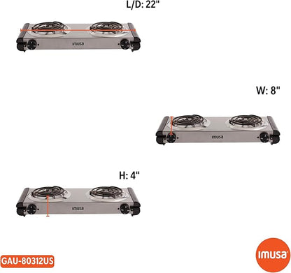 Imusa USA GAU-80312US Electric Double Burner 1750-Watts, Stainless Steel, Silver
