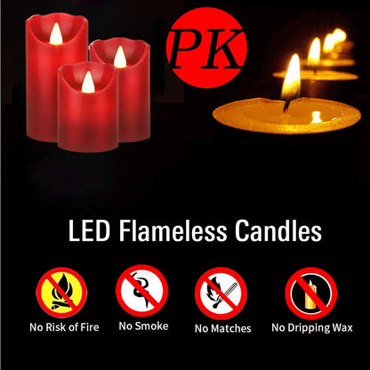 Flameless Battery Operated LED Candles with10key Button Remote Control 24-Hour Timer Set of 3 Electric Flickering Pillar Real Wax，Wedding, Party, Home Decoration (Red)