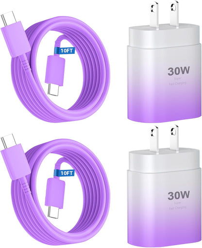 Phone 15 Charger Fast Charging,30W USB C Wall Chargers,Phone 15 Pro Max Charger Block &10FT Long USB C Cable Cord for Phones 15/15 Pro Max/15 Pro/15 Plus/Pro 12.9,S24 Ultra Plus,Purple Gradient