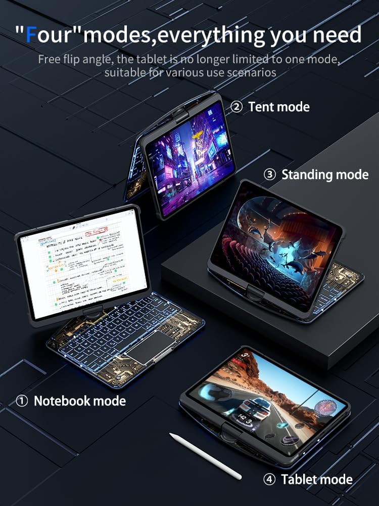 KARTICE Transparent 360 Keyboard Case with Wireless Keyboard for iPad Pro 13 2024 13 inch, Multi-Touch Trackpad, 7 Color Backlight, 360° Rotating Stand with Pencil Holder for iPad Pro 13