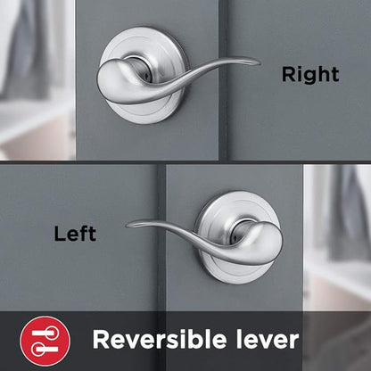 Kwikset Tustin Passage Door Lever, Non-Locking Stylish Door Handle for Interior Hallway and Closet Doors, Reversible Design for Easy Install, in Satin Chrome (Pack of 2)