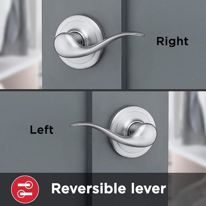Kwikset Tustin Interior Passage Door Handle, Lever For Closet and Hallway Doors, Reversible Non-Locking Handle Lever, Satin Chrome, 1 Count (Pack of 1)