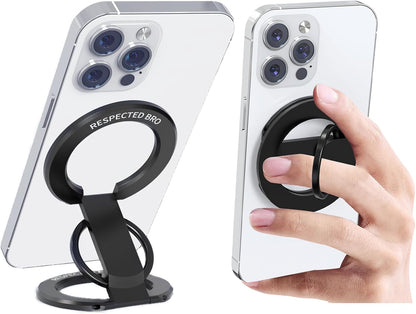 RESPECTED BRO-Magnetic-Phone-Ring-Holder with Dual Rings, Compatible with iPhone 16/15/14/13/12, Multifunctional Stand for Desk,Office,Gym,Kitchen & All Metal Surfaces, Finger Loop Grip (Black)