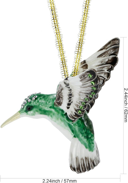 Hand Painted Enamel Hanging Hummingbird Ornament, Elegant Decorative Hanging Ornaments, Christmas Figurine Collectible Keepsake Home Decor, for Christmas Tree, Windows, Satin Ribbon (Hummingbird)