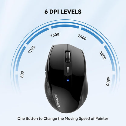 TECKNET Bluetooth Mouse, 4800 DPI Wireless Mouse, 2-Year Battery 6 Adjustable DPI, 6 Buttons Compatible with Laptop/Windows/Computer - Black