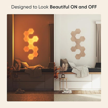 Nanoleaf Elements Wood Look Smart Wall Lights, Hexagon LED Wall Lights work with Alexa Google Assistant, Home Wall Decor for Living Room with Music Sync, Touch Control, Ambient White 1500-4000K, 13 PK