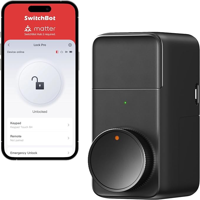 SwitchBot Smart Lock Pro Keyless Entry Door Lock, Smart Deadbolt Retrofit for Existing Deadbolt, No-Drill Install for Renters, Auto-Lock, Add Hub (Sold Separately) for Matter Siri, Alexa & Google