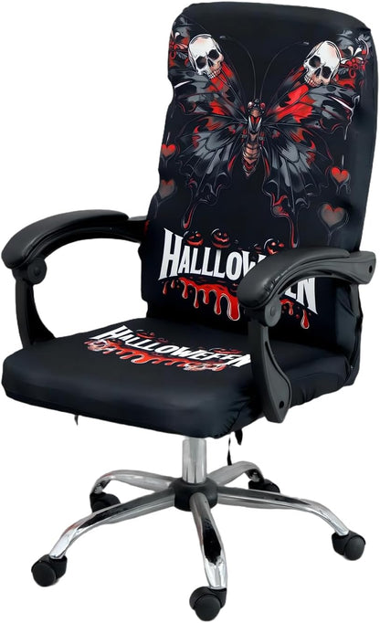 Halloween Office Chair CoversHorror Bloody Handprints Footprints on White Horror Theme Print Stretchable Slipcover for Modern Simplism Style High Back Boss Chair(No Chair) (Halloween08, L)…