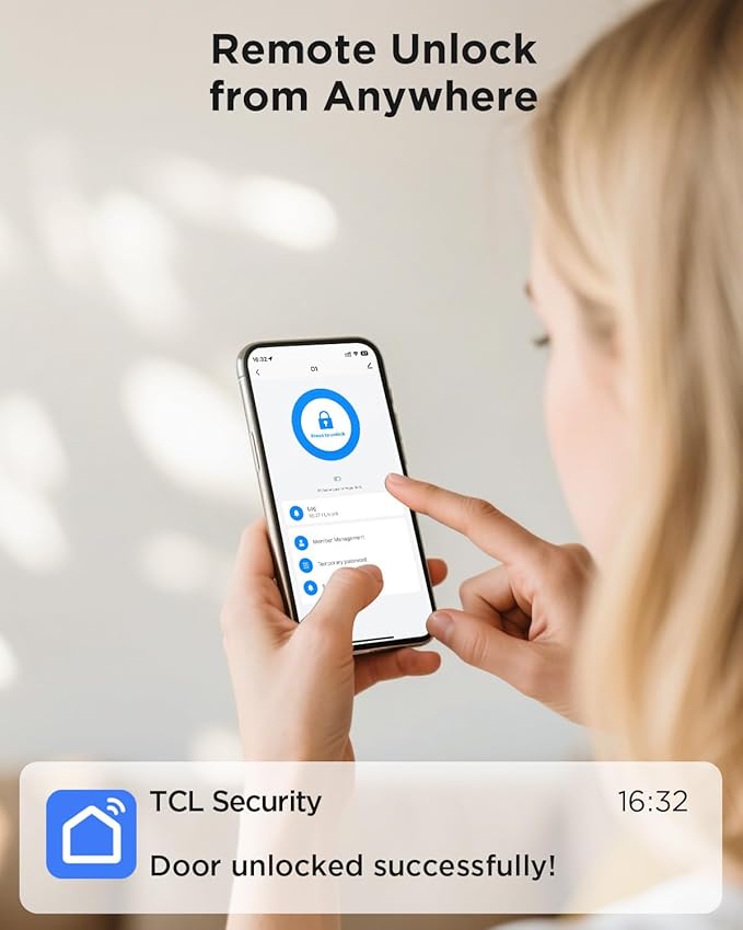 TCL D1 Smart Lock, Fingerprint Door Lock, Keyless Entry Keypad Deadbolt Lock for Front Door, Built-in WiFi, Works with Alexa/Google Assistant, Easy Installation, 8 Months Battery (Black)