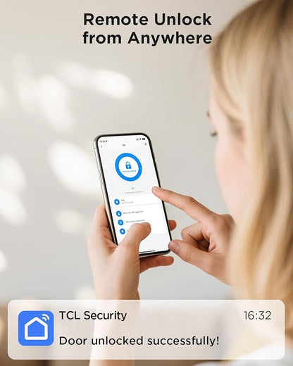 TCL D1 Smart Lock, Fingerprint Door Lock, Keyless Entry Keypad Deadbolt Lock for Front Door, Built-in WiFi, Works with Alexa/Google Assistant, Easy Installation, 8 Months Battery (Black)