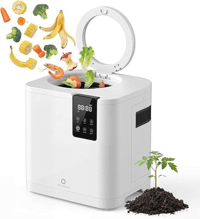 Airthereal Revive R800 Lite Electric Kitchen Composter, 5L Countertop Food Waste Recycler with Self-Cleaning, Odorless Operation & Touch Screen, Quiet, Fast Composting for Home, No WiFi, White