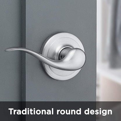 Kwikset Tustin Passage Door Lever, Non-Locking Stylish Door Handle for Interior Hallway and Closet Doors, Reversible Design for Easy Install, in Satin Chrome (Pack of 2)