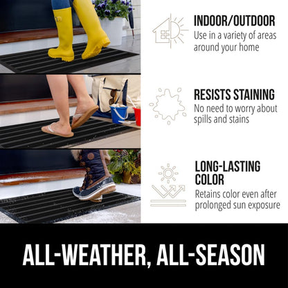 GORILLA GRIP 100% Waterproof All-Season WeatherMax Doormat US Designed Natural Rubber, Stain and Fade Resistant, Low Profile Indoor Outdoor Door Mats, Easy Clean Patio Mat, 23x35, Black Stripe