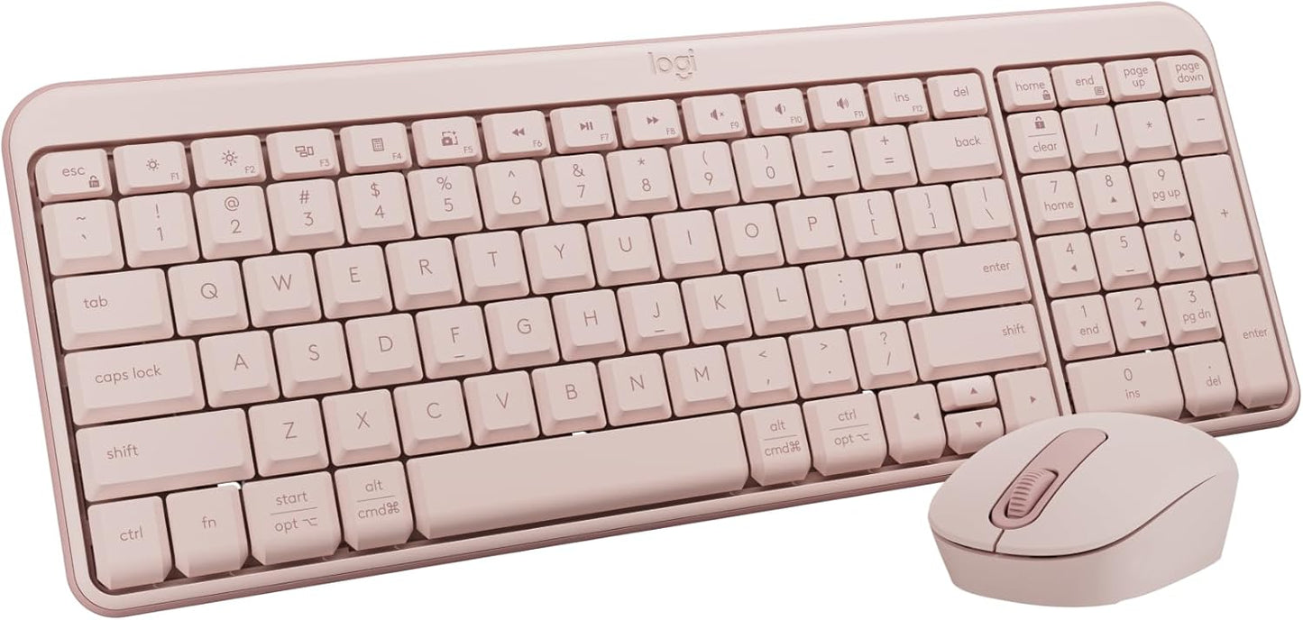 Logitech MK250 Bluetooth Wireless Mouse and Keyboard Combo: Fast & Easy Connectivity, Compact Wireless Keyboard, Ambidextrous Mouse, Durable Build - Windows/MacOS - Rose